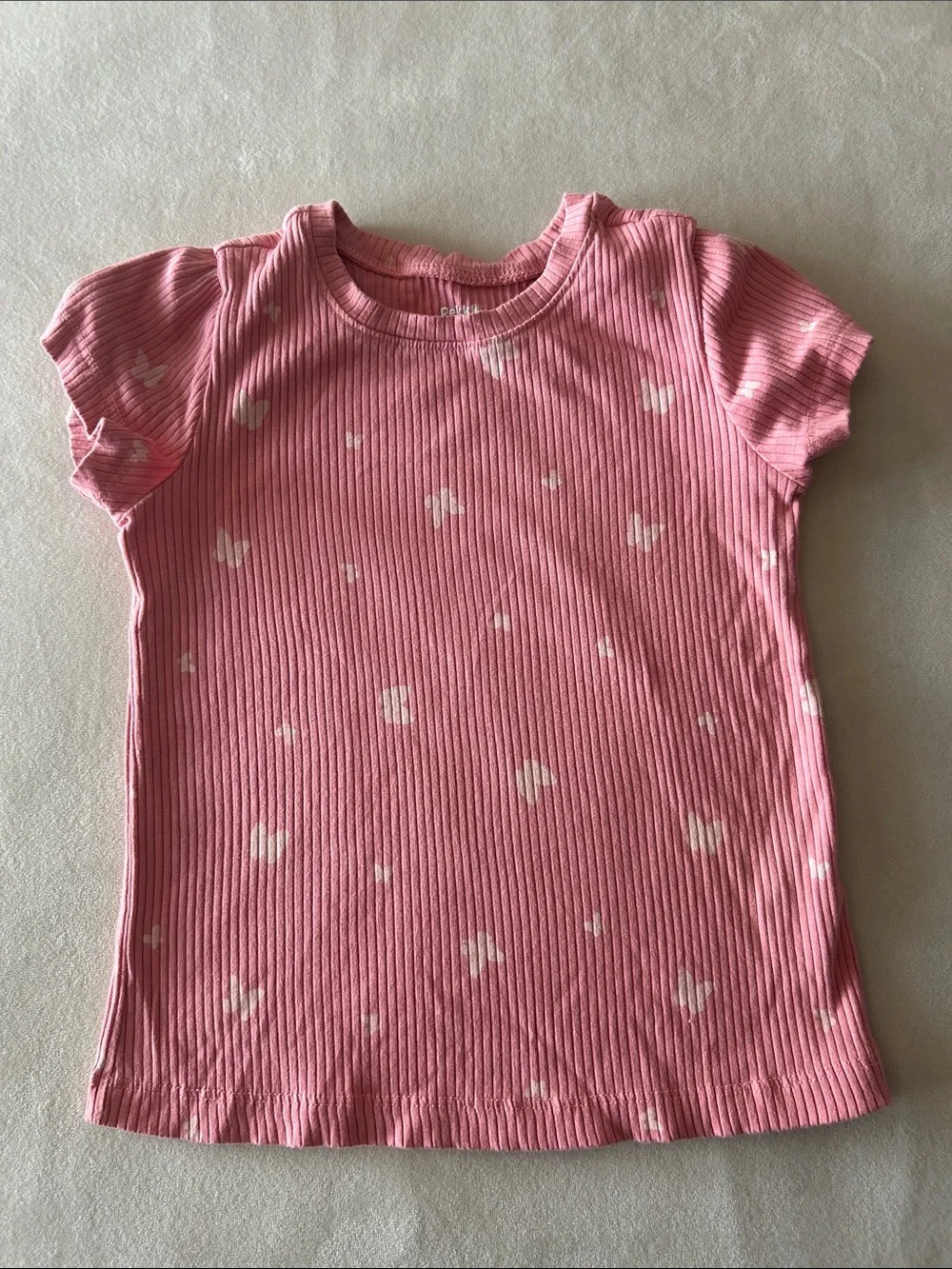 Girls' Pink Ribbed Short Sleeve Top